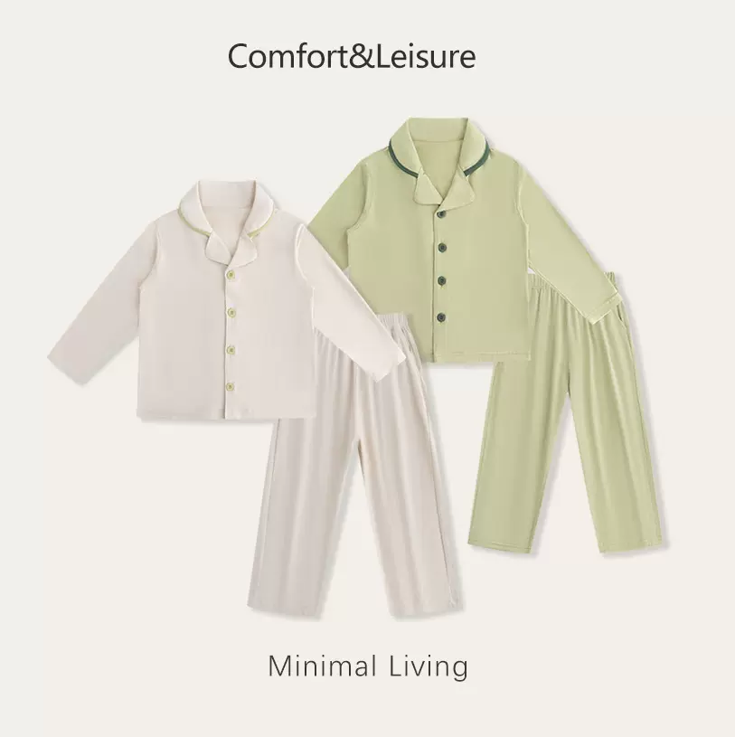 A类儿童睡衣套装男女童空调服长袖长裤家居服系扣男女西服领睡衣