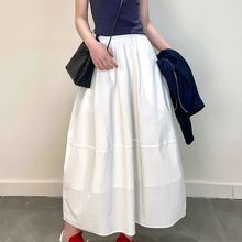 白色a字半身裙春夏款高腰遮肉伞裙小个子梨型身材显中长棉裙女