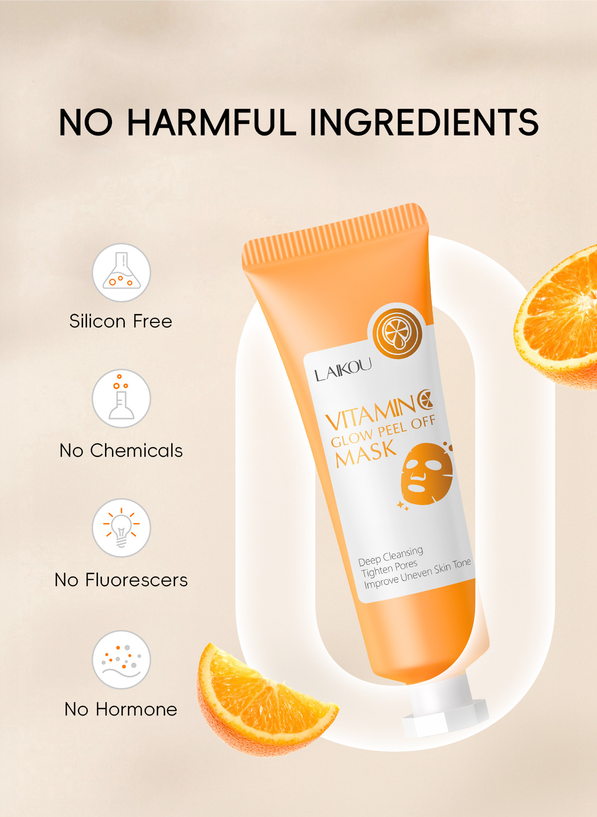 Cross-border LAIKOU Vitamin c peel-off Mask 50g(Tube) for pore cleansing, fda cosmetics manufacturer, in English stock undefined