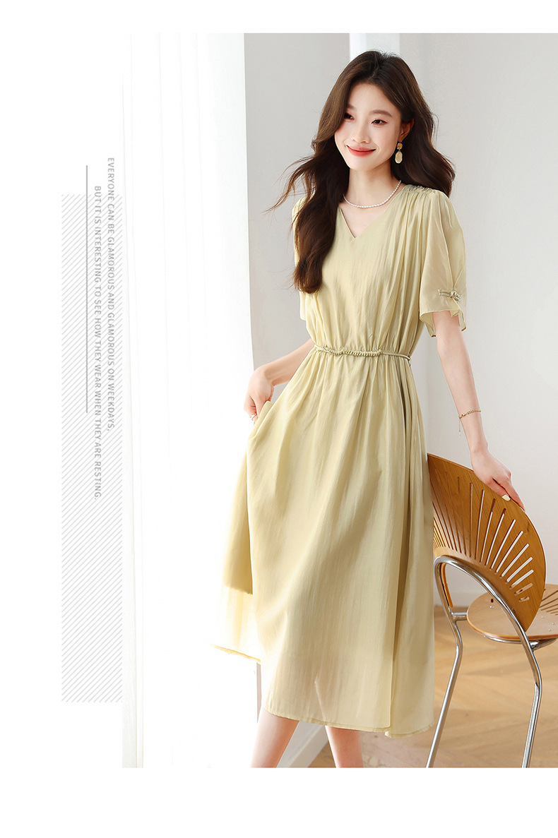 Đầm ôm body nữ cổ chữ V tay ngắn thiết kế eo ZQ2579 — Màu đỏ rượu, Màu kaki chi tiết 20