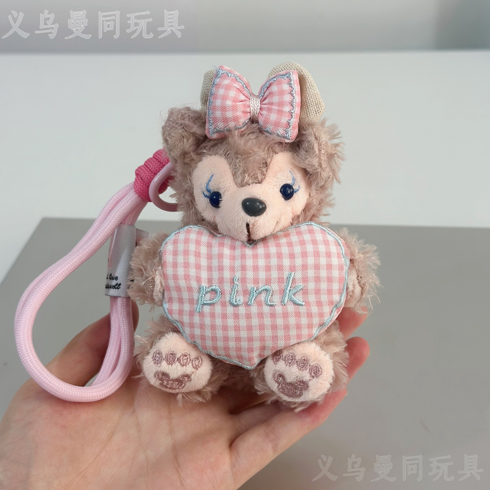 핑크 체크무늬 리본팔찌 스타일