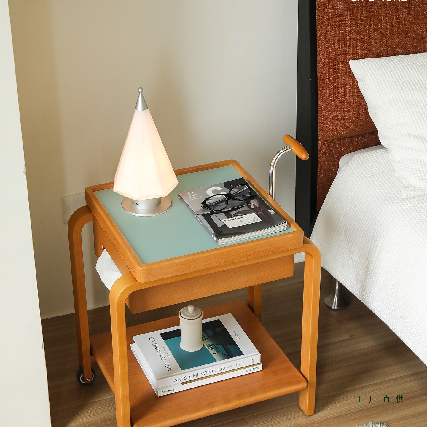 Home Movable Solid Wood Side Table, Tea Table, Living Room, Small Apartment, Sofa Side Cabinet, Antique Style Trolley