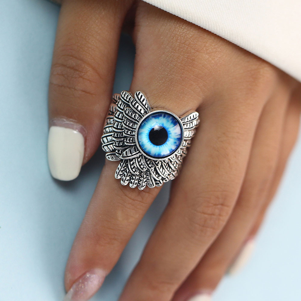 Verstellbarer Blauer Evil Eye Ring Aus Legierung Für Damen_voghion.com