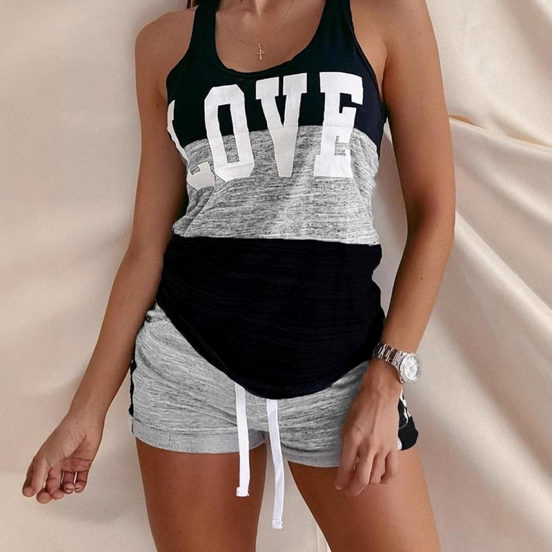 Amazon Wish Spring and Summer European and American Clothing Cross-Border 3D Printed T-Shirt Vest Shorts 2-Piece Suit