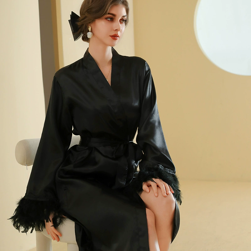 Утреннее платье невесты женское перо длинная ночная рубашка свадебный макияж группа подружки невесты свадебное кимоно атласный Халат