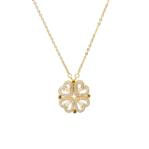 C211 simple heart-to-heart four-leaf clover necklace women's fashionable clavicle chain love folding two-wear pendant necklace