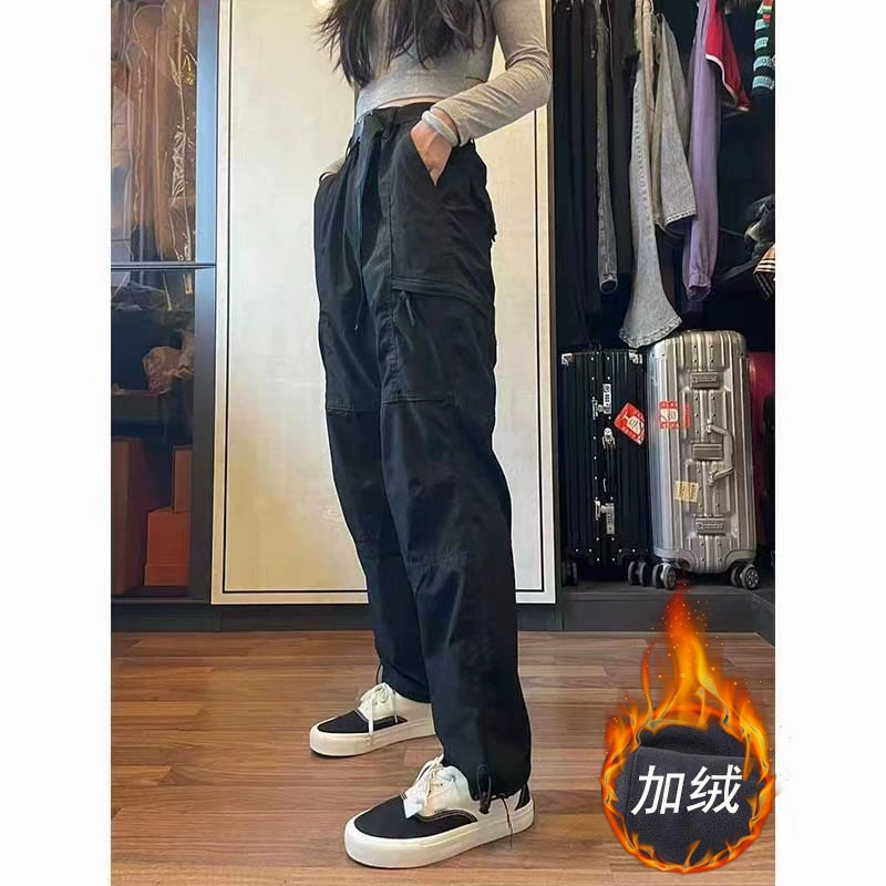 Женские уличные быстросохнущие брюки, ветрозащитные водонепроницаемые спортивные походные брюки, утолщенные брюки-карго на флисовой подкладке в американском стиле, функциональные брюки-ветровки