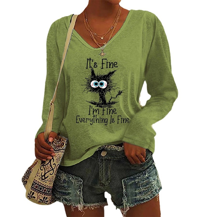 Sudadera de Manga Larga con Cuello en V Grande, Estilo Europeo y Americano 2025, Personalizable con Estampados, Superventas en Primavera y Otoño, Prenda Superior Informal y Versátil para Mujer, Comercio Exterior