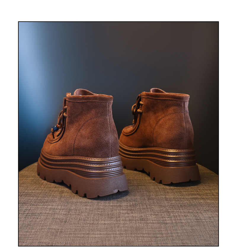 Boot nữ cổ ngắn tăng chiều cao đế dày phong cách Anh — nâu chi tiết 20