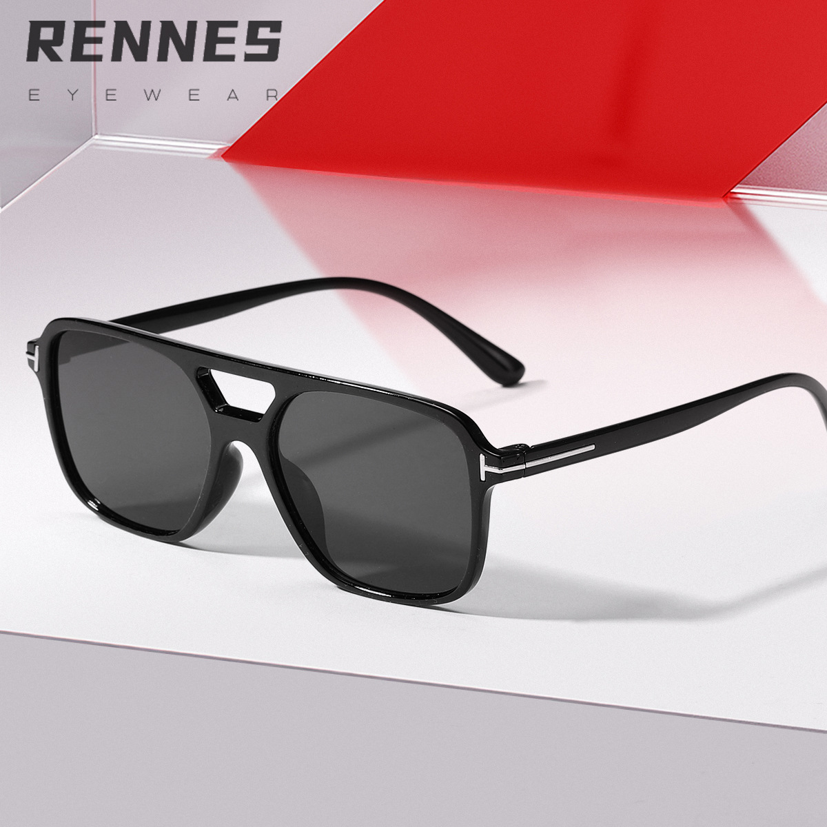 2024 nuevo europeo y americano en forma de T cuadrado doble haz gafas de sol moda retro calle tiro desgaste esencial gafas de moda