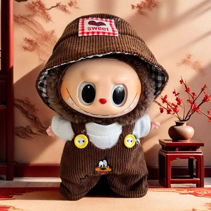 Nuevo conjunto de ropa y gorro de peluche con cara de "Sugar Glue" para muñecas, colgante de peluche, juguete Labuba, amuleto para bolso.