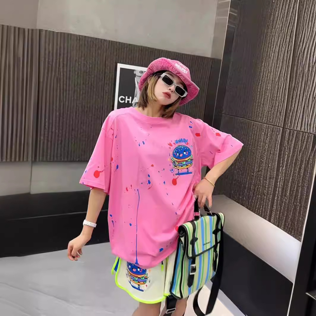 夏季新款韩版薄款休闲运动套装短袖t恤+3分女短裤涂鸦工装两件套