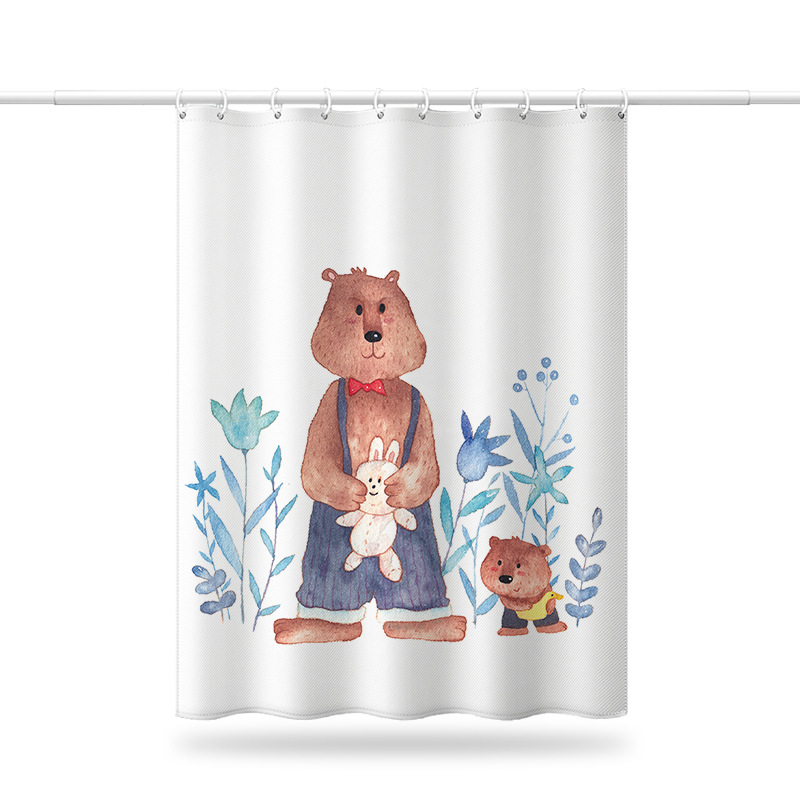 Hand-painted Children's Cartoon Animal Bear Waterproof And Mildew-proof Shower For Bathroom Partition Curtain In Stock_voghion.com