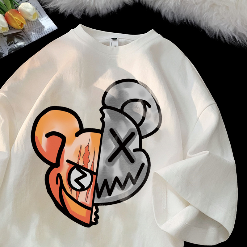 Camiseta de manga corta de estilo americano para mujer 2023 nuevo diseño de nicho pareja superior verano perezoso juventud media manga