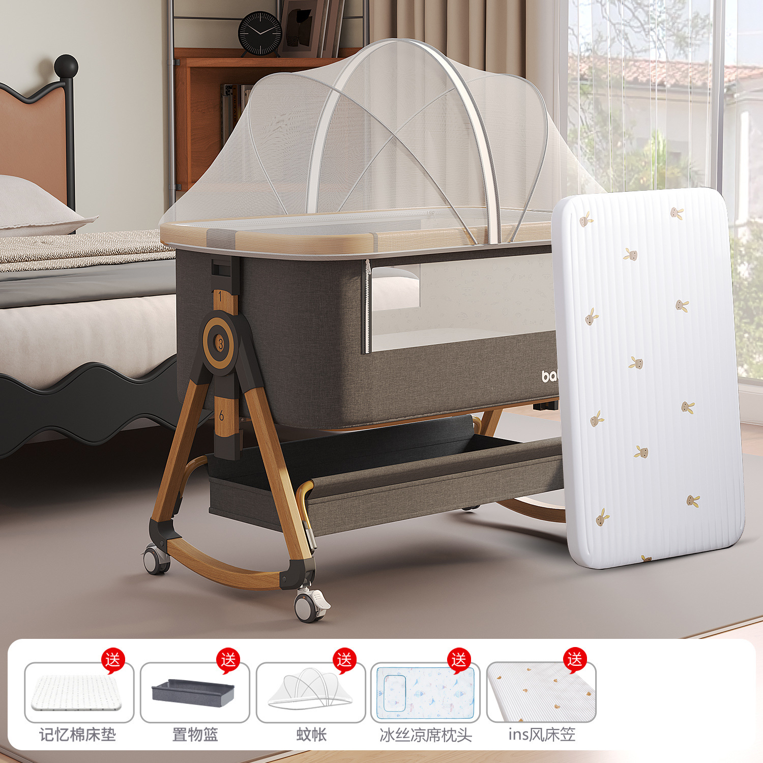 Cama de bebé Cama de cuna móvil Cama multifuncional portátil Cama multifuncional plegable BB Cama de empalme para recién nacidos image 12