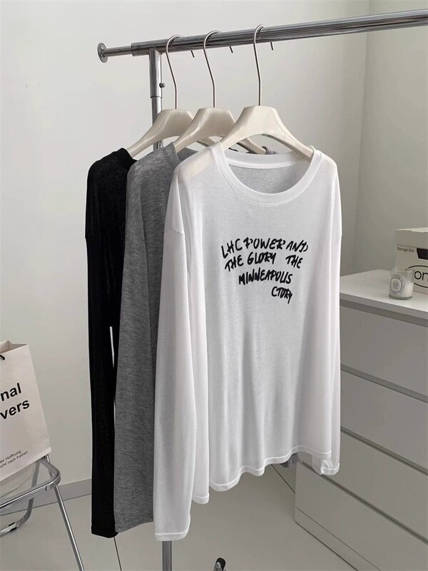 American Retro Long-Sleeved Sun Protection Blouse for Women, Summer Korean Style Loose Outer Wear, Thin Slightly See-Through Air-Conditioned Top, Trendy T-Shirt American Retro Long-Sleeved Sun Protection Blouse for Women, Summer Korean Style Loose Outer Wear, Thin Slightly See-Through Air-Conditioned Top, Trendy T-Shirt