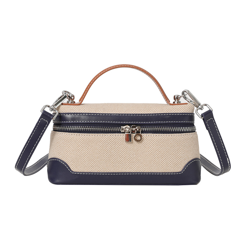Bolso de lona para mujer, nuevo estilo coreano transfronterizo, moderno, con bloques de color y patchwork, bolso cuadrado pequeño, bolso bandolera de lona informal y a la moda. image 7
