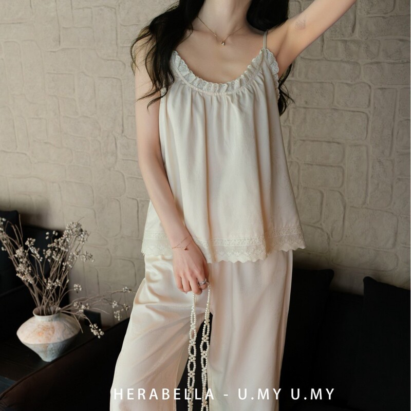 Ailei's New Pajamas for Women, Summer Thin Style, Sweet Lace Suspenders, Home Clothes, Simple Solid Color Sleeveless Set