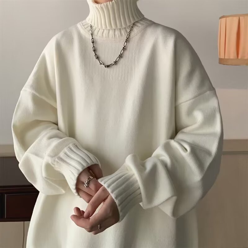 Hong Kong Style Anti-Pilling Versatile Turtleneck Solid Color Sweater Autumn and Winter Japanese Style Trendy Brand Inner and Outer Wear Loose Knit Sweater