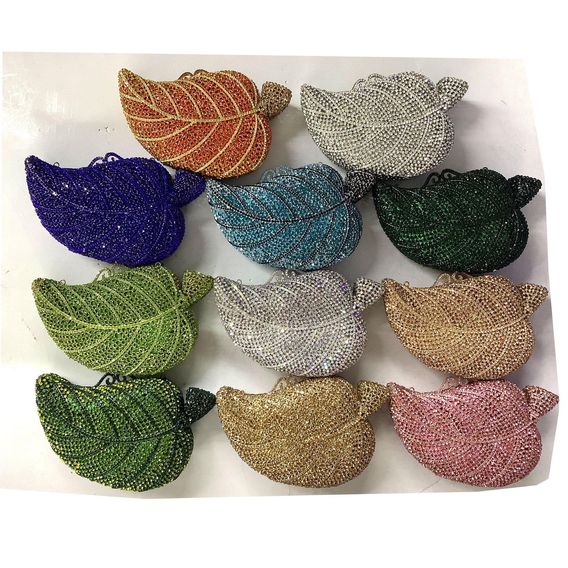 Cltuch nuevo paquete de diamante de hoja hueco caja metálica dura de diamante de banquete de cristal bolso de diamante de mano