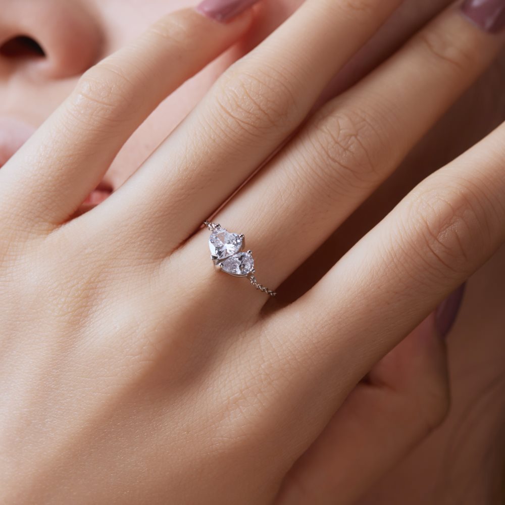 Holiday, Daily Occasion 925 Sterling Silver Zircon Heart Shape Rings 925 Sterling Silver Rings