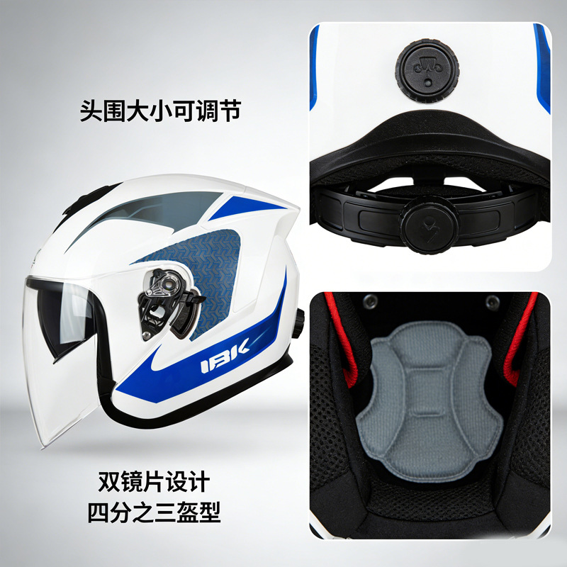 Cross-Border Exclusive Supply of Three-Quarter Helmets with Dual Lenses, Motorcycle Helmets, Adjustable Size Half Helmets, Safety Helmets