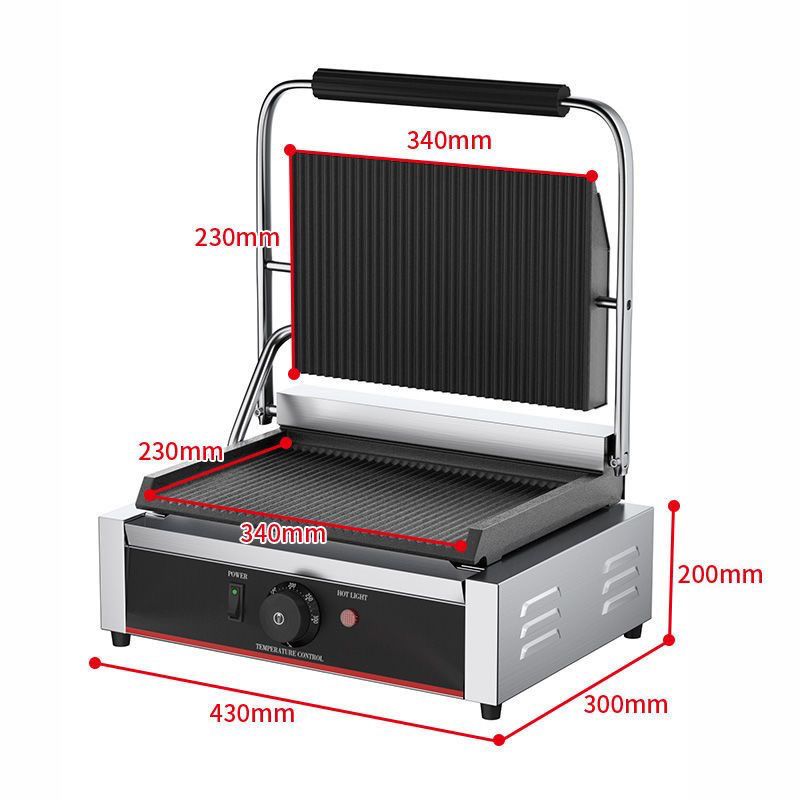 网红商用牛排机电热压板电扒炉加大单头全坑三文治烤肉压牛排机器