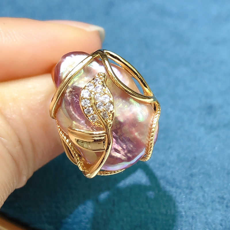 Elegant Irregulär Blatt Süßwasserperle Kupfer Vergoldet Ringe Ohrringe Halskette In Masse display picture 3