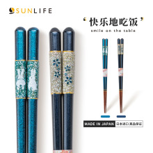 日本进口SUNLIFE星光兔影日式尖头手工实木螺钿筷子高档送礼木筷