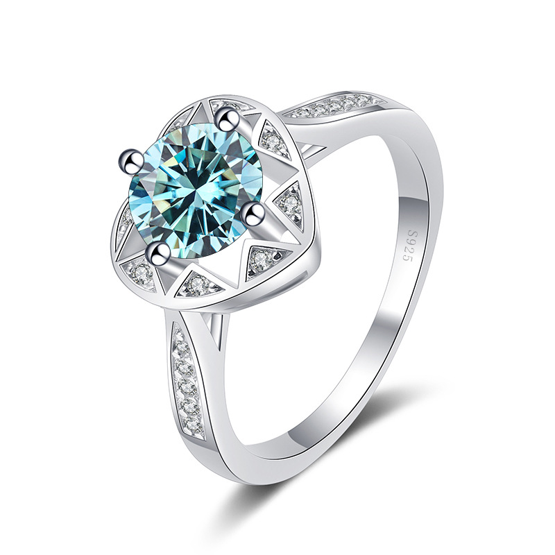 Ventas transfronterizas calientes S925 plata redonda 1 quilates anillo de piedra de moissanita estilo simple anillo de moda