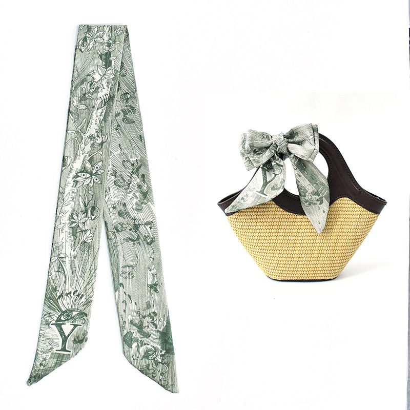 Primavera y verano de moda casual bolsa de decoración bufandas flores de seda de alta calidad 24 letras largas tiras multipropósito