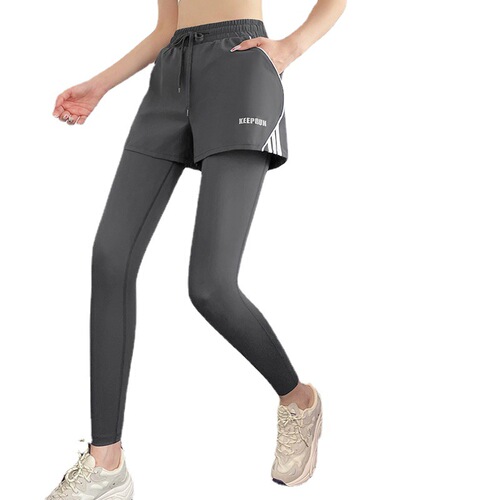 Yoga pants women's high waist hip lift breathable fake two-piece sports pants trousers running training tight fitness pants wholesale