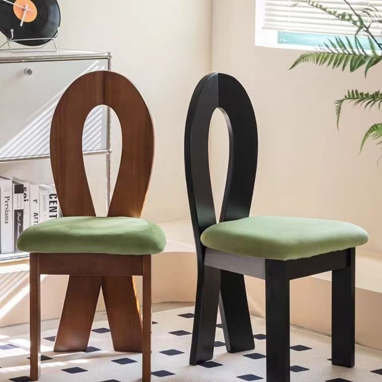 French Retro Style Dining Table Chair Solid Wood Dining Chair Home Designer Mermaid Key Makeup Backrest Stool