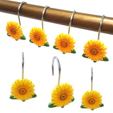 亚马逊跨境专供花朵浴帘钩树脂向日葵浴帘挂钩浴室粘钩窗帘环粘钩