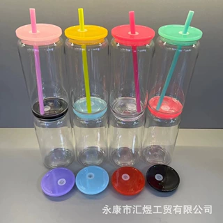 外贸热销多巴胺塑料杯梅森杯透明可乐罐纯色透明