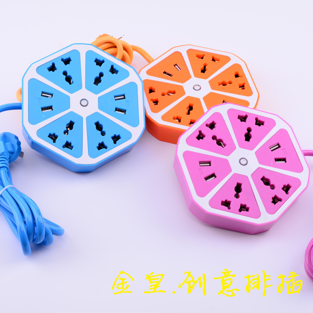 WeChat 110V oficina creativa 4USB colorido hexágono fruta limón interesante placa de conexión de conexión