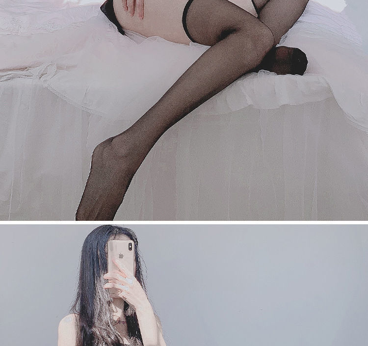 丝袜黑色ins破洞半截网纱花边长筒过膝甜美可爱包芯丝大腿袜详情17