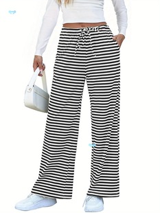 Women's Plus Size Striped Sweatpants Casual Drawstring Waist