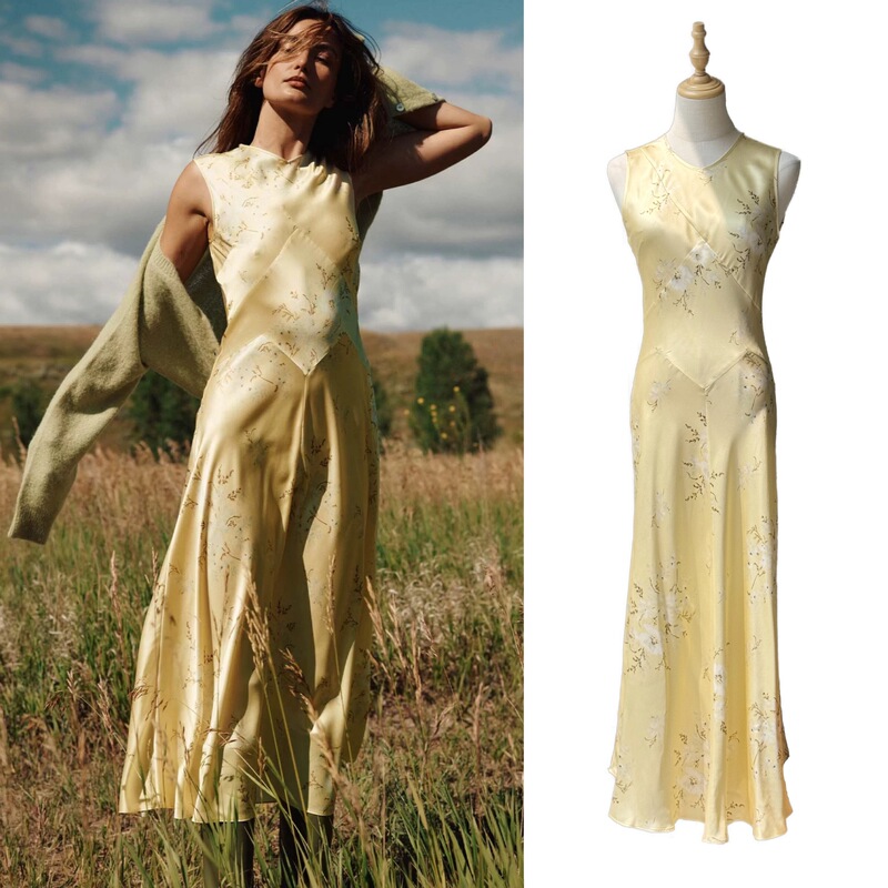 Gardenia Yellow Wheat Grass ·do Soft-Luminous Long Dress Sand-Washed Silk Bias-Cut Slim-Fit Sleeveless Dress Gardenia Yellow Wheat Grass ·do Soft-Luminous Long Dress Sand-Washed Silk Bias-Cut Slim-Fit Sleeveless Dress