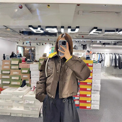 2025秋季新款南油miu复古风撞色可拆卸连帽翻领短款羽绒服外套女
