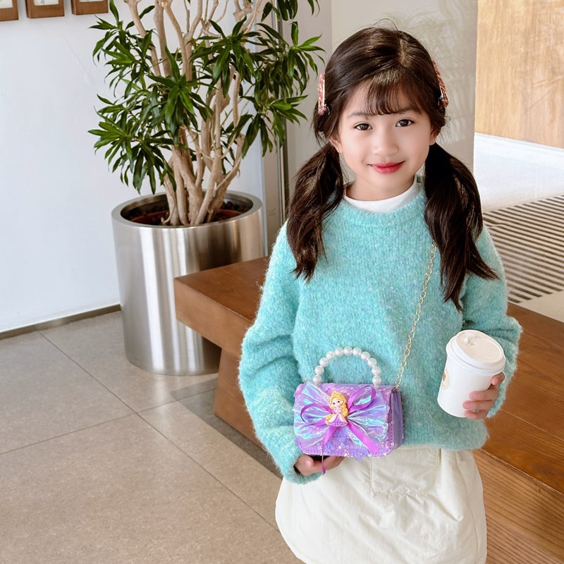 Xiaoxiangfeng bolso de hombro para niña lindo lazo cadena de moda bolso de bebé nuevo bolso de perla para niños