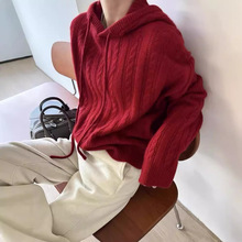 重磅100纯羊毛衫加厚重工绞花连帽针织衫女软糯卫衣宽松毛衣早冬