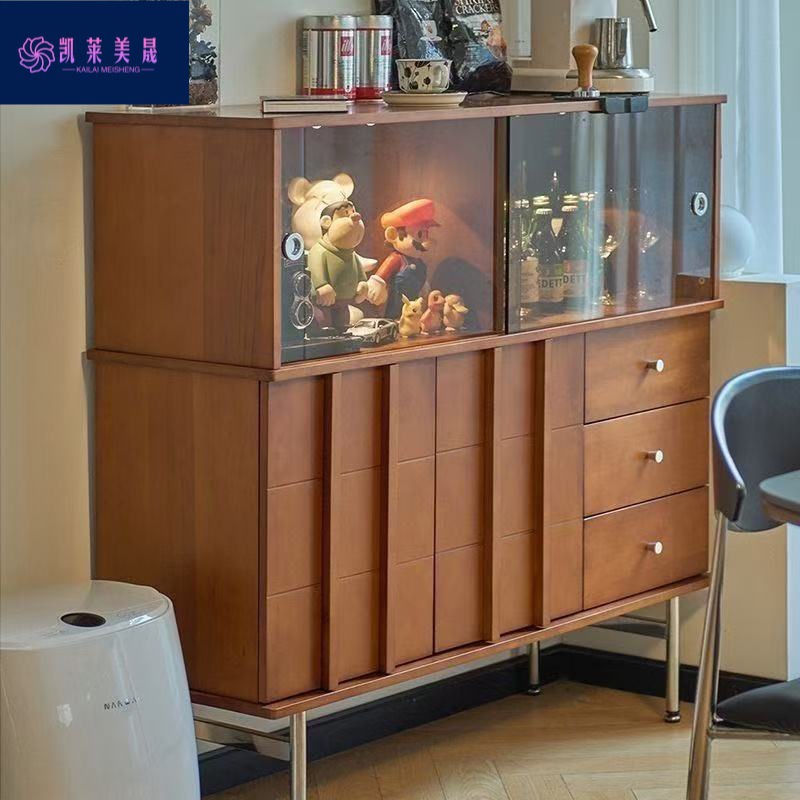 Nordic Style Dining Room Furniture, Nordic Solid Wood Sideboard, Living Room Storage Glass Storage Cabinet, Mid-Century Style Stand