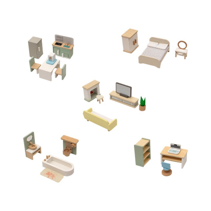 Muebles de interiores para niños transfronterizos juguetes de muebles de interior juguetes de madera simulada de beech 52 piezas de cubiertos juguetes de té