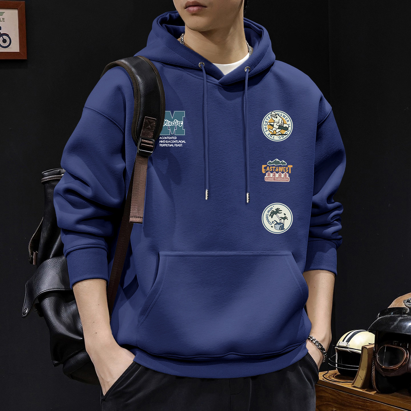 Suéter masculino primavera y otoño cuello redondo chaqueta de manga larga marca de moda americana impresión deportiva juvenil chaqueta pesada