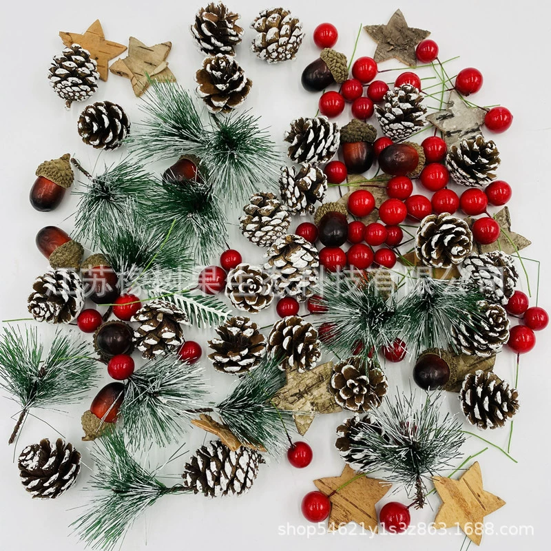 Трансграничный новый продукт, набор рождественских украшений, реквизит для фотосессии, сосновая шишка, сосновая игла, набор красных фруктов, макет рождественской сцены