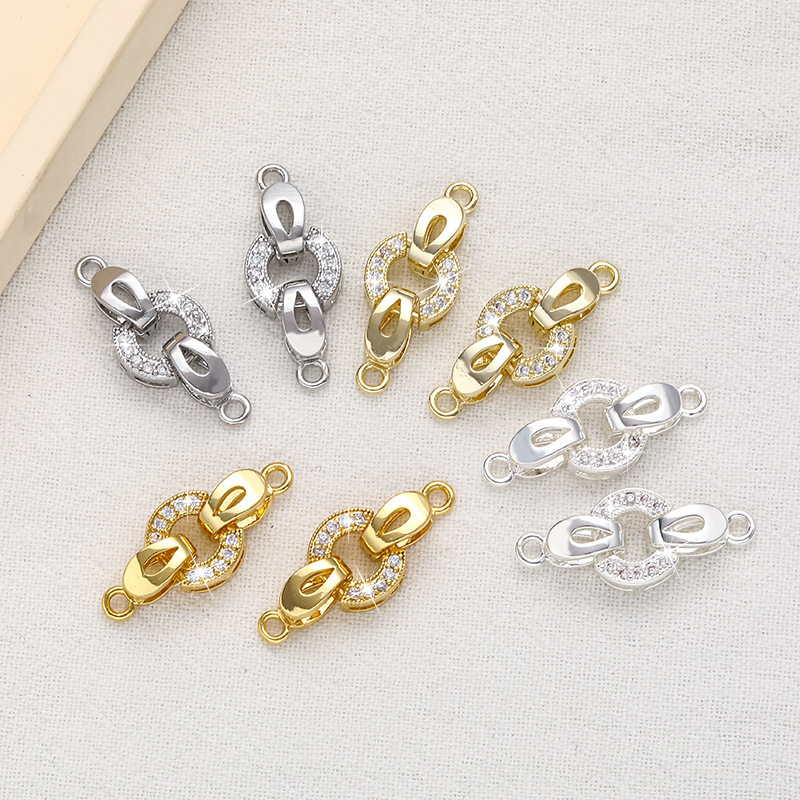 14K gold-wrapped color-preserving zircon bilateral buckle round buckle handmade diy pearl bracelet necklace connecting buckle accessories