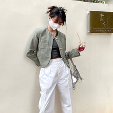 特价清仓小香风编织粗花呢嵌金丝短外套女春圆领阔肩不退不换