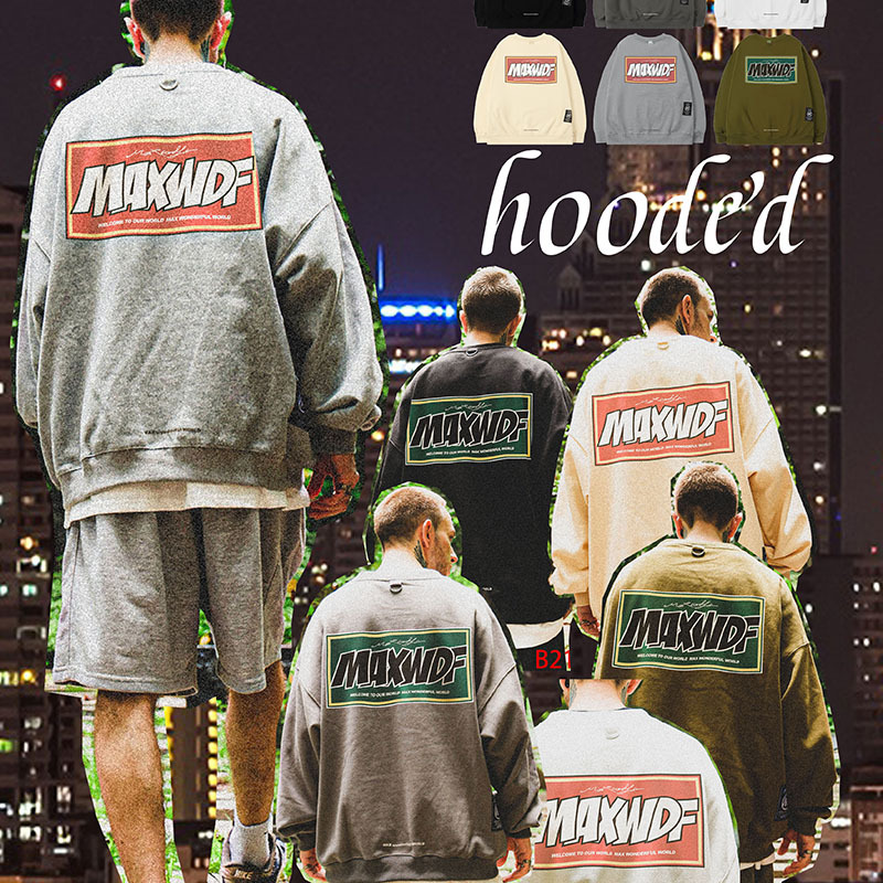 Men's Clothing MAXWDF round neck pullover heavy square frame English sweatshirt 400G light wool plus velvet couple style loose_voghion.com