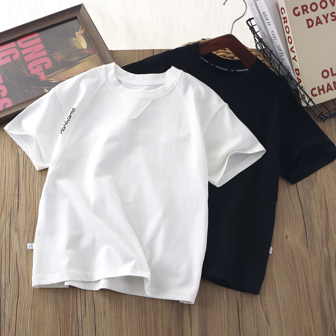 Children's Summer New Pure Cotton Parent-Child Matching Short-Sleeve T-Shirt for Boys and Girls, Versatile Baby Clothing Top, Trendy Long-Sleeve T-Shirt